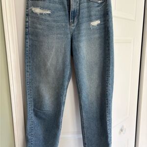 American Eagle Outfitters Light Blue Straight-Leg Distressed Jeans